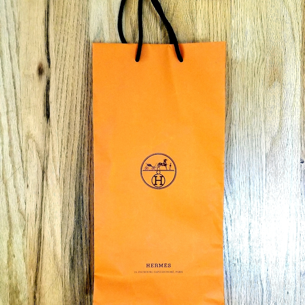 HERMES Orange Shopping GIFT BAG PAPER Tote 16.5" x 8.25” x 4" Authentic